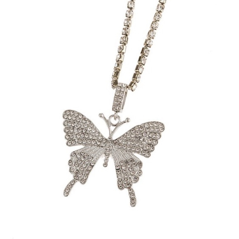 Silver Rhinestone Butterfly Necklace - Picture 2 of 3